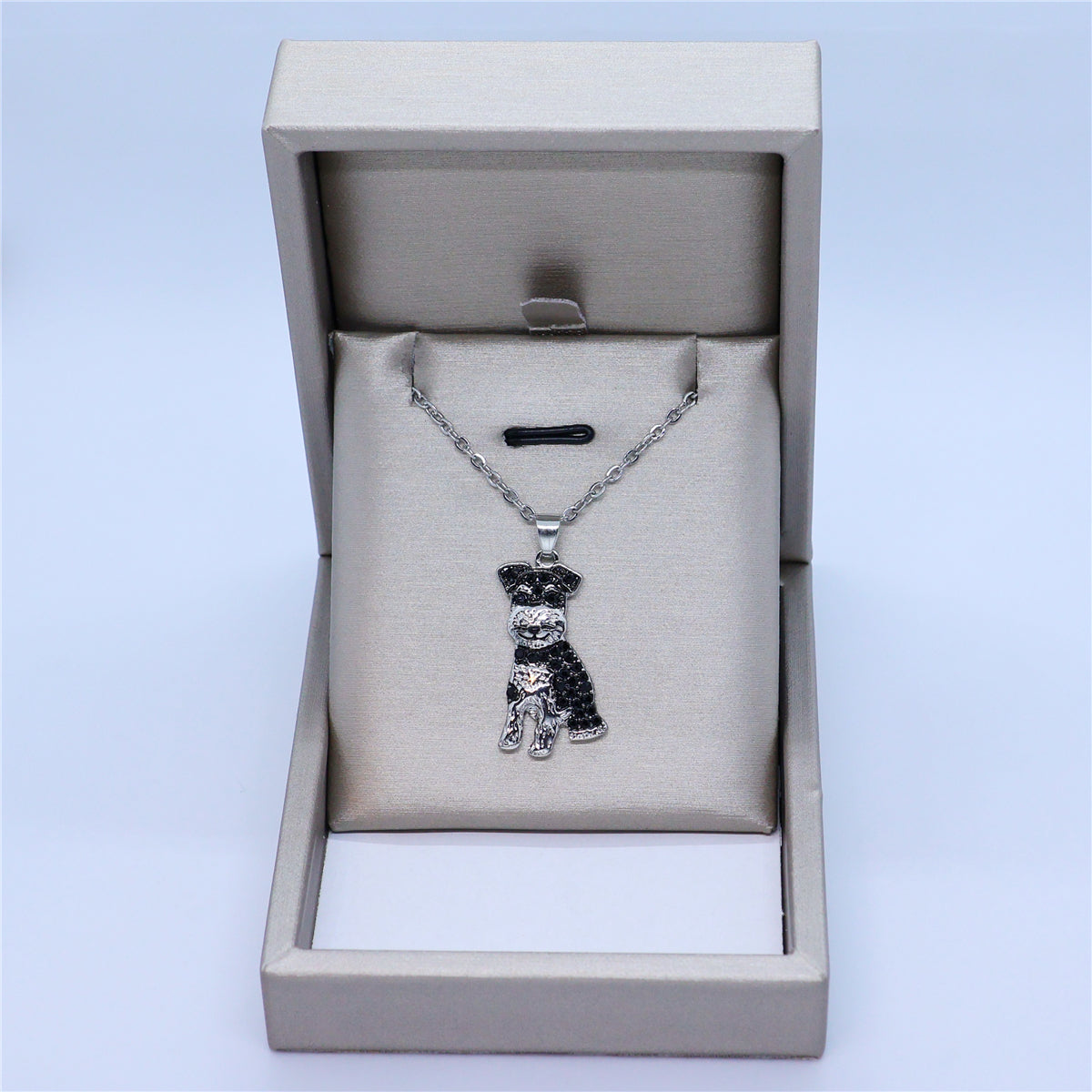 Schnauzer Dog Breed Rhodium Sterling Silver CZ Necklace