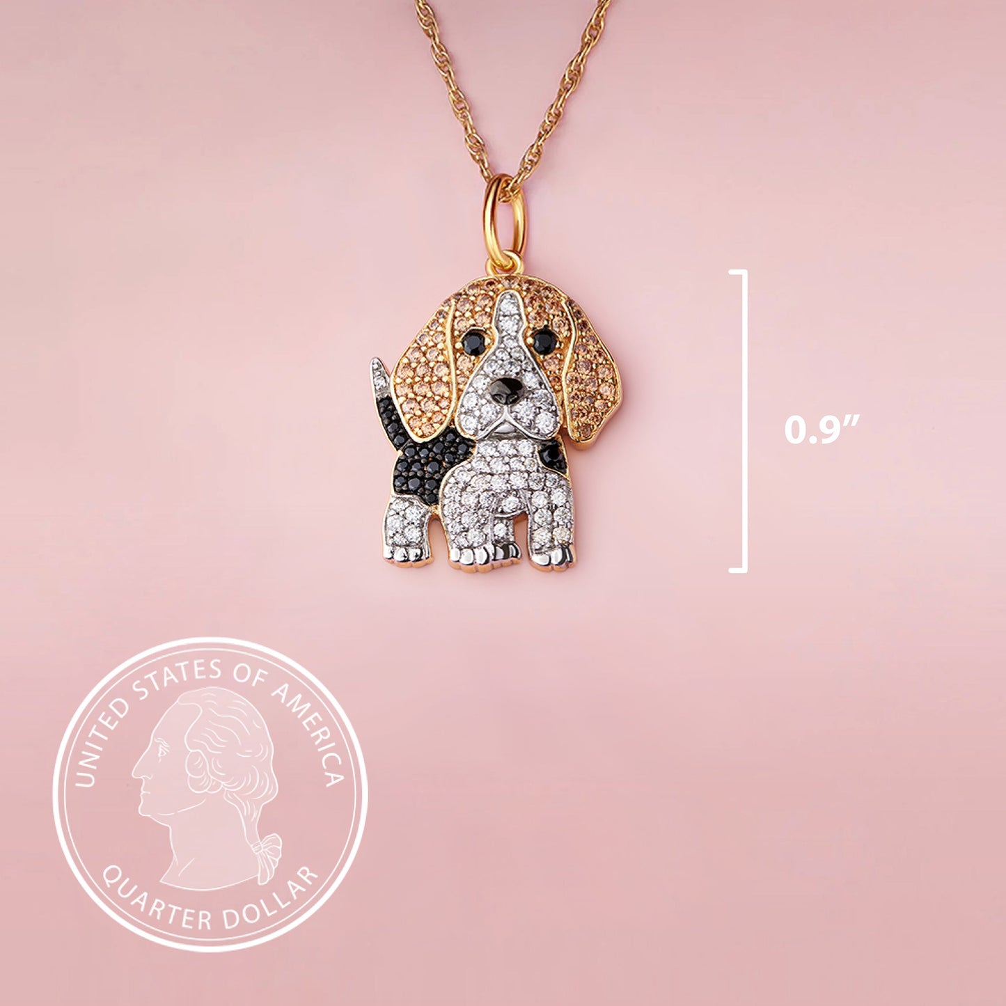 BEAGLE Dog Breed Gold Sterling Silver CZ Pendant Necklace