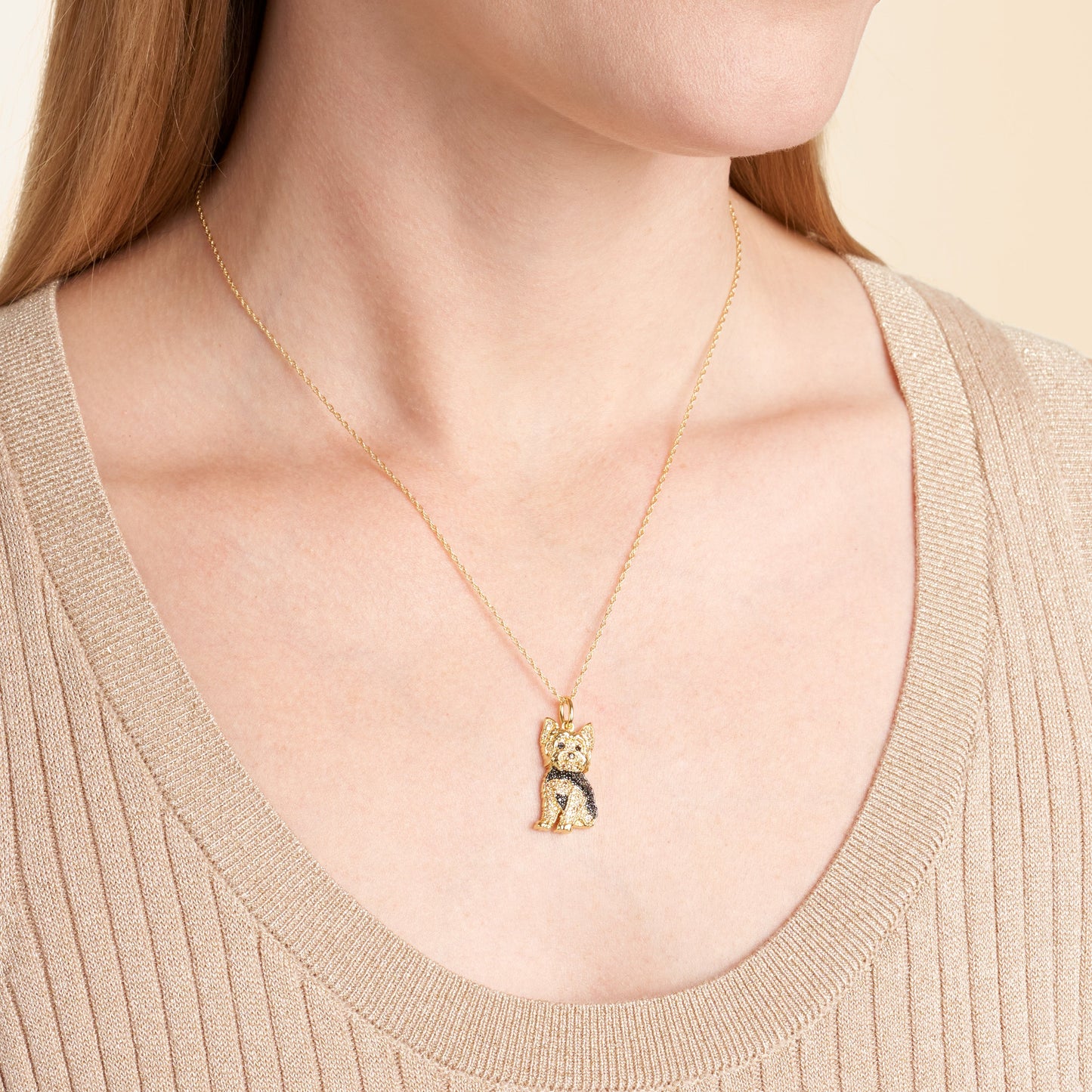 YORKIE Dog Breed Gold Sterling Silver CZ Pendant Necklace