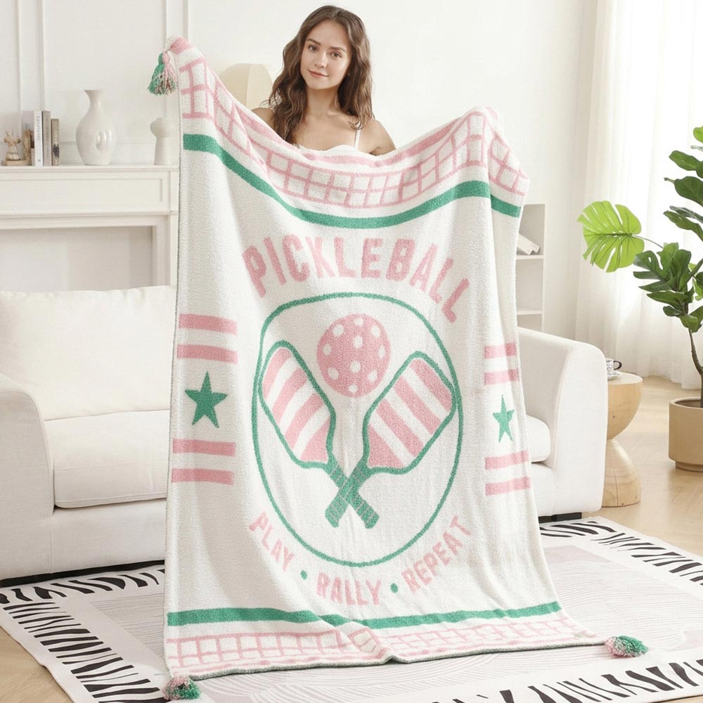 Cozy Pickleball Tassel Reversible Throw Blanket