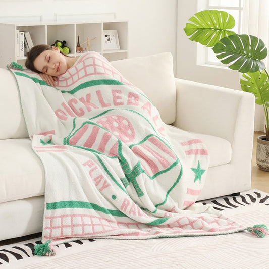Cozy Pickleball Tassel Reversible Throw Blanket