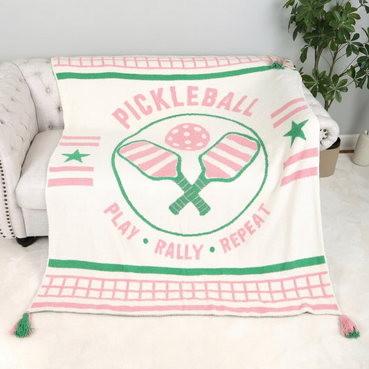 Cozy Pickleball Tassel Reversible Throw Blanket
