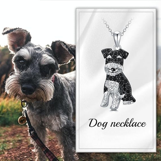 Schnauzer Dog Breed Rhodium Sterling Silver CZ Necklace