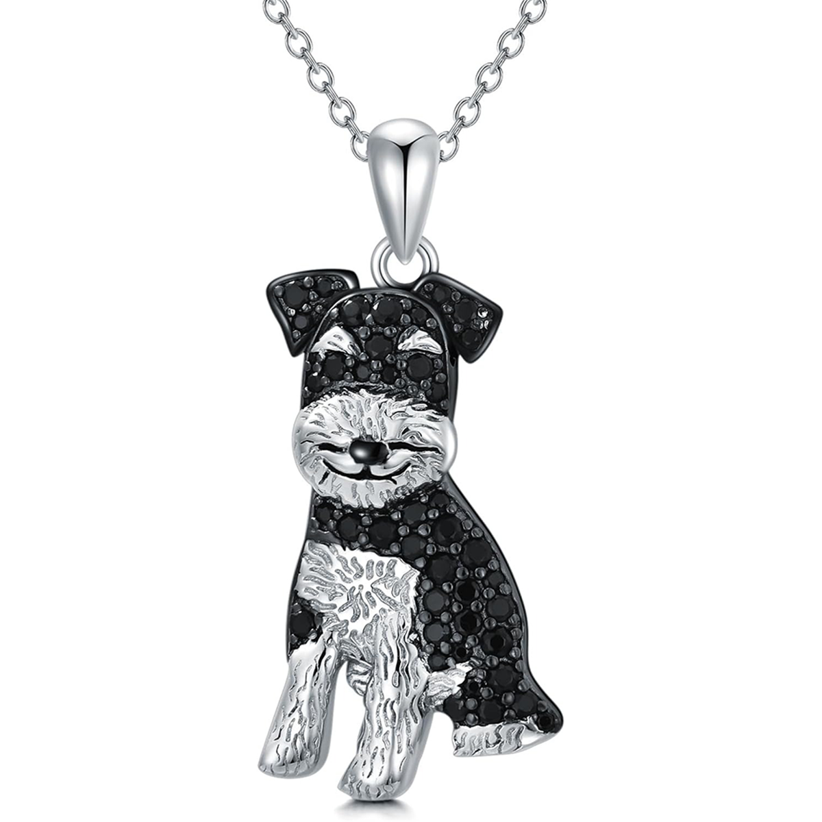 Schnauzer Dog Breed Rhodium Sterling Silver CZ Necklace