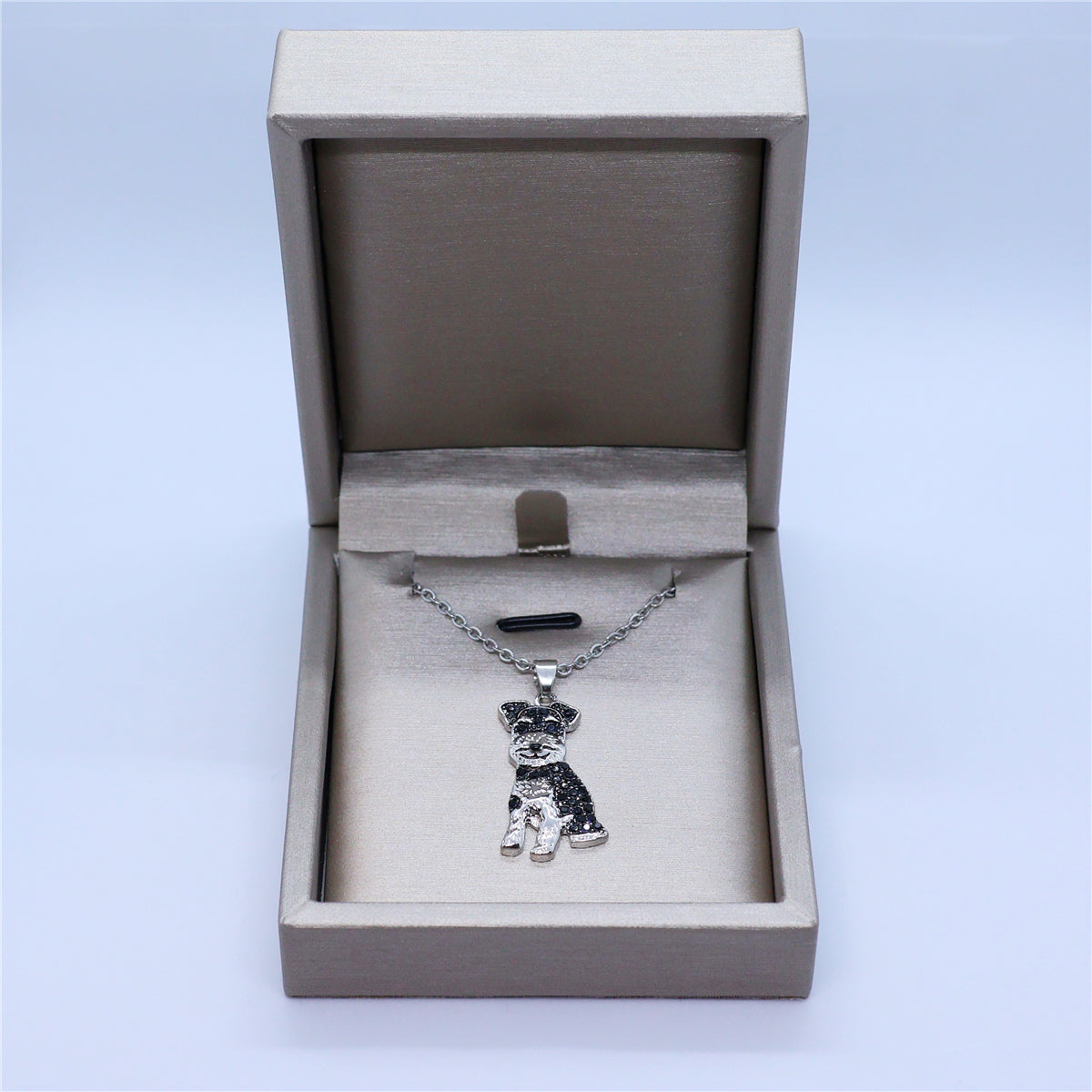 Schnauzer Dog Breed Rhodium Sterling Silver CZ Necklace