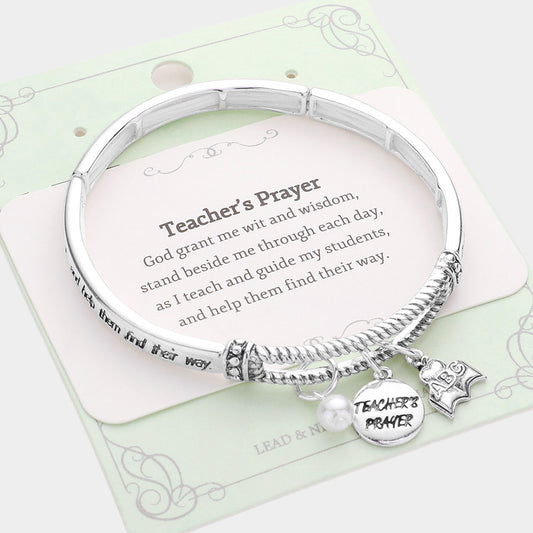 Teachers Prayer Pearl Charm Stretch Bracelet