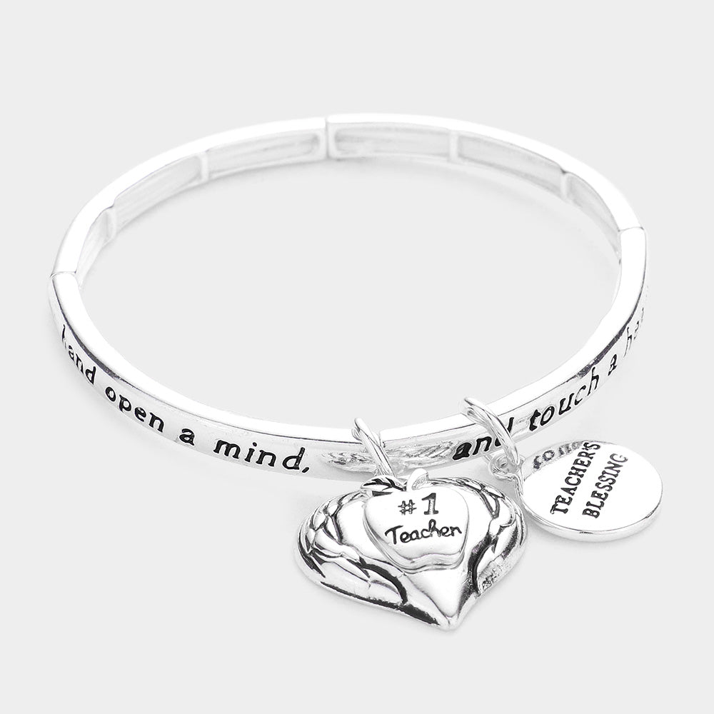 Teachers Blessing Heart Charm Stretch Bracelet
