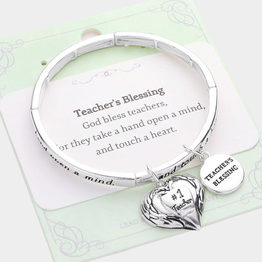Teachers Blessing Heart Charm Stretch Bracelet