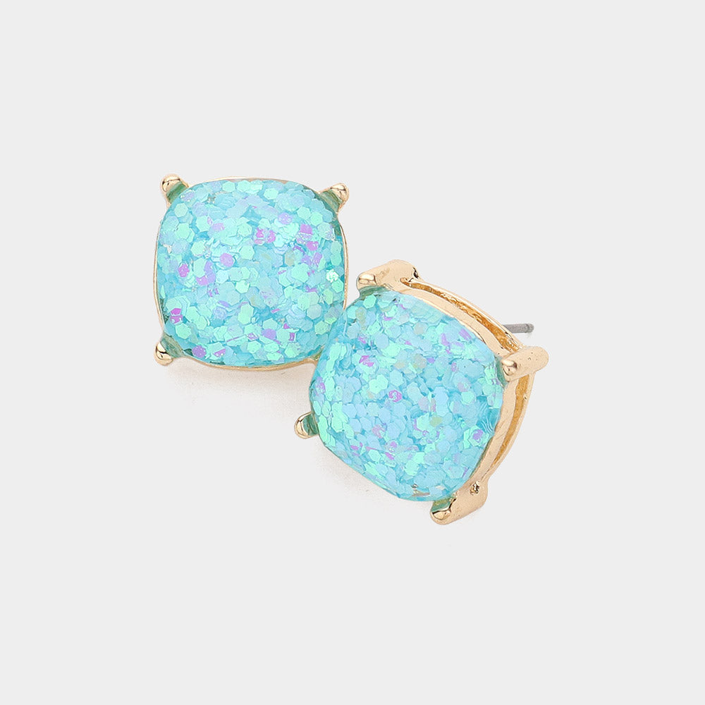 Druzy Square Cluster Sparkle Stud Earrings