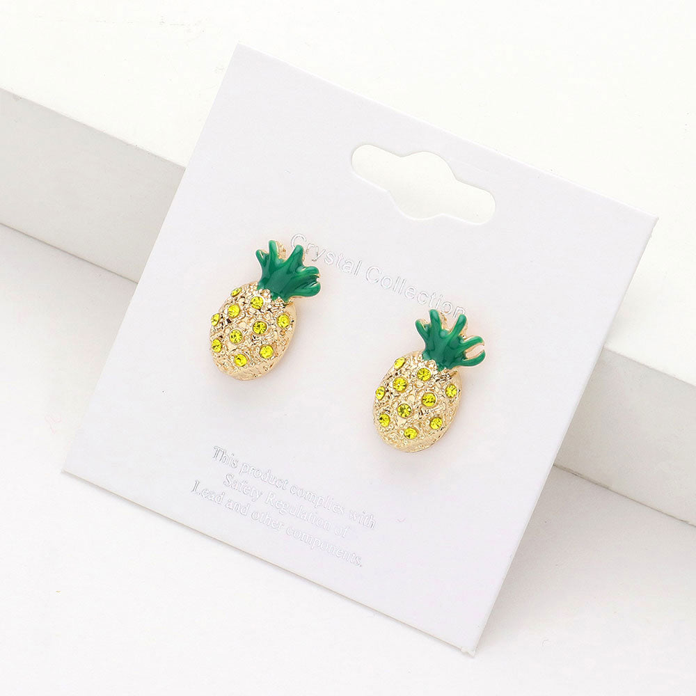 Crystal Pave Rhinestone Tropical Pineapple Stud Earrings