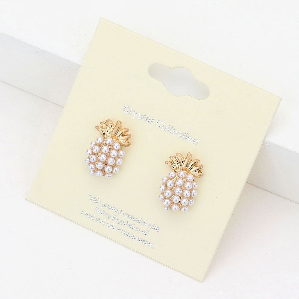 Crystal Pave Rhinestone Tropical Pineapple Stud Earrings