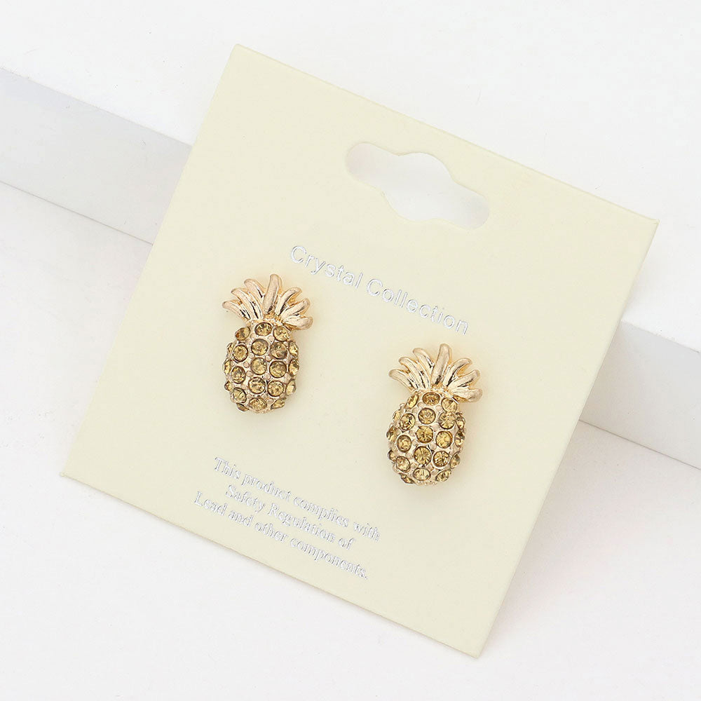 Crystal Pave Rhinestone Tropical Pineapple Stud Earrings