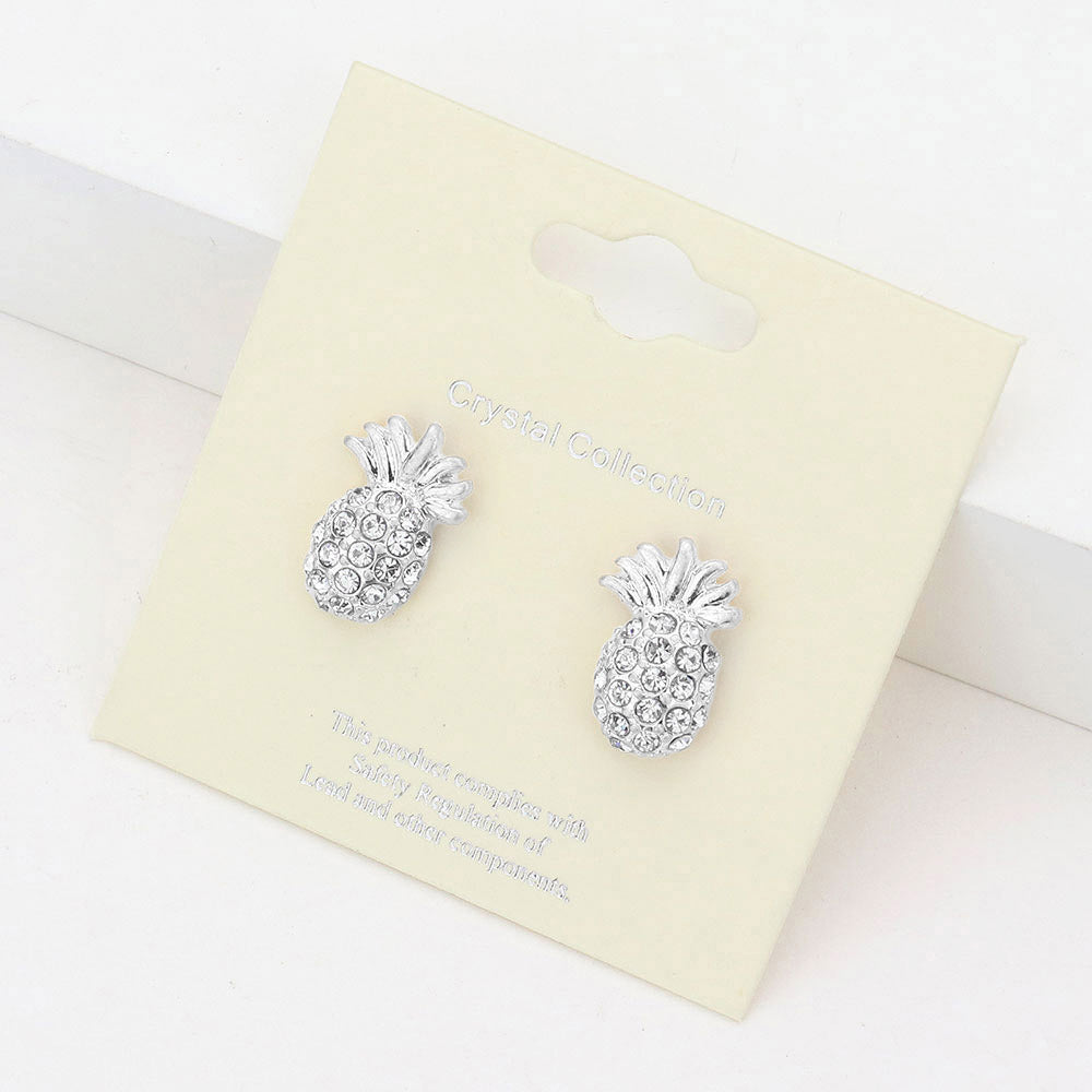 Crystal Pave Rhinestone Tropical Pineapple Stud Earrings