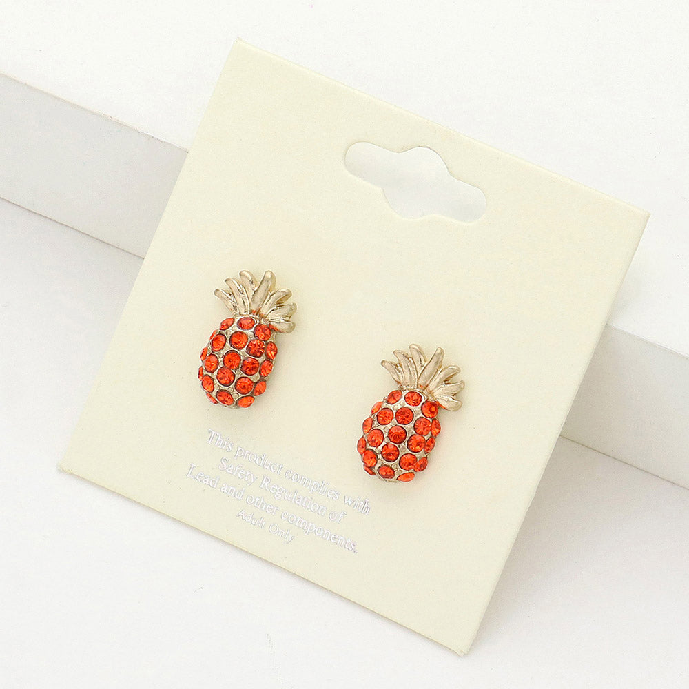 Crystal Pave Rhinestone Tropical Pineapple Stud Earrings