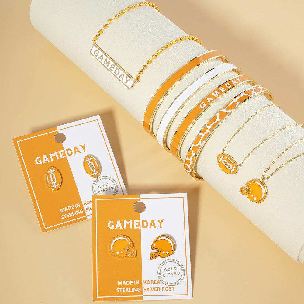 GAMEDAY 18K Gold Dipped Enamel Orange White Team Earrings