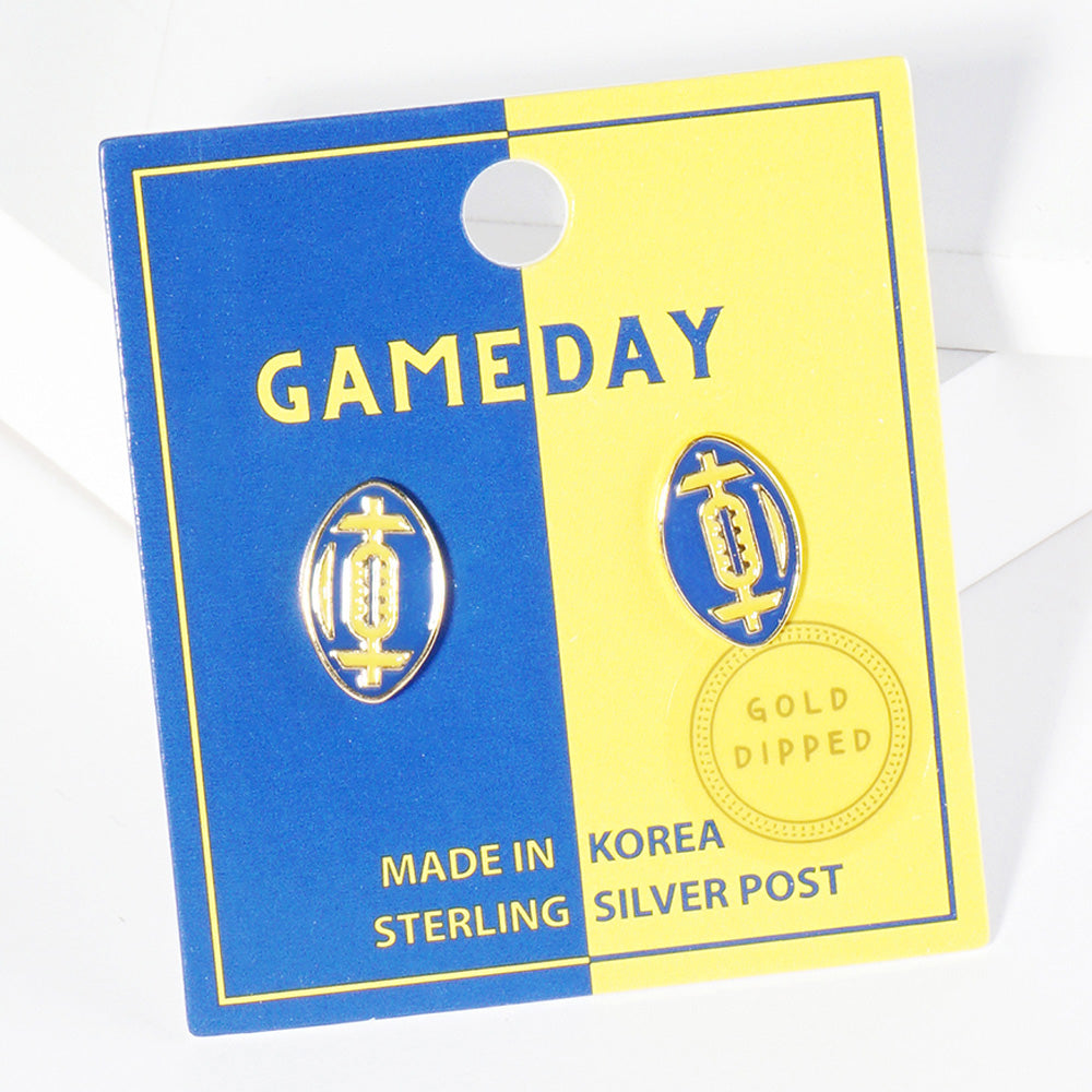 GAMEDAY 18K Gold Dipped Enamel Blue Yellow Team Earrings
