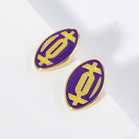 GAMEDAY 18K Gold Dipped Enamel Purple Yellow Team Earrings