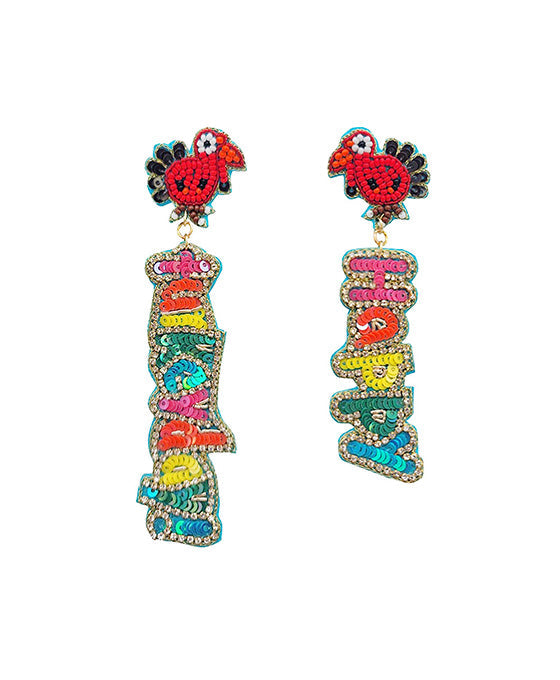Happy Turkey Day Thanksgiving Sparkle Beaded Earrings