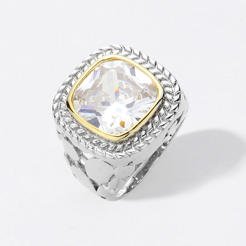 Square Cut CZ Stone Silver Ring