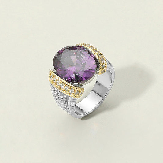 Amethyst Two-Tone Band Statement Ring