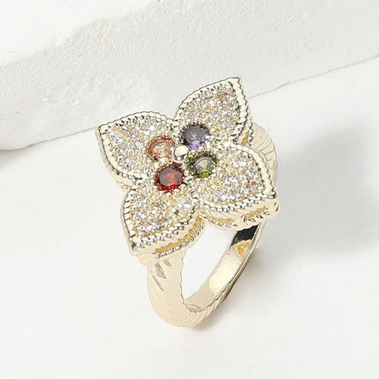 Multi-Gemstone CZ Gold Clover Ring