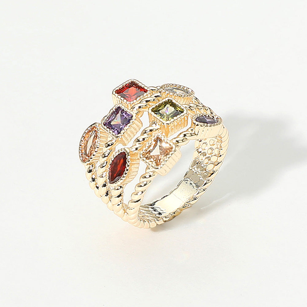 Birthstone Gems CZ Gold Multi Row Ring