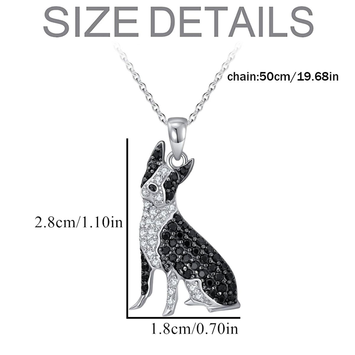 Boston Terrier Dog Breed Rhodium Sterling Silver CZ Necklace