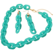 Arden Aqua Chunky Chain Link Necklace & Earrings SET