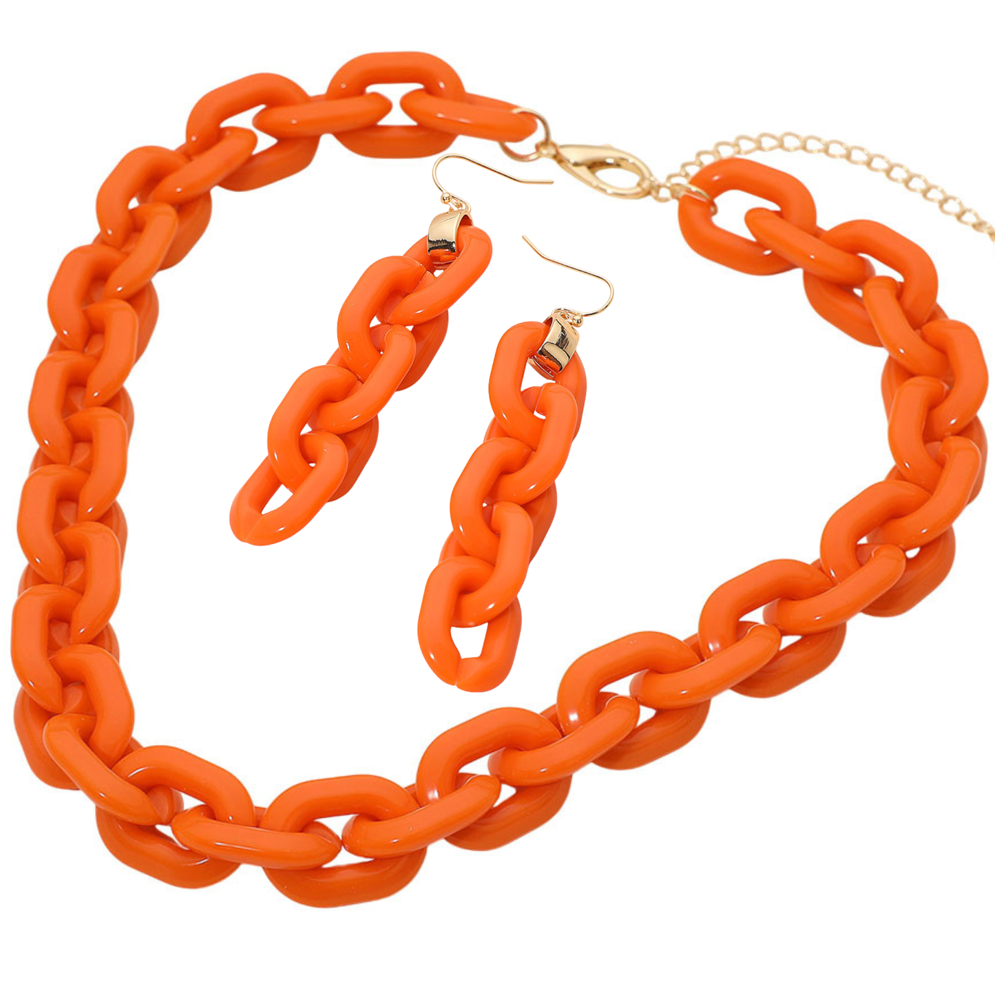 Arden Aqua Chunky Chain Link Necklace & Earrings SET