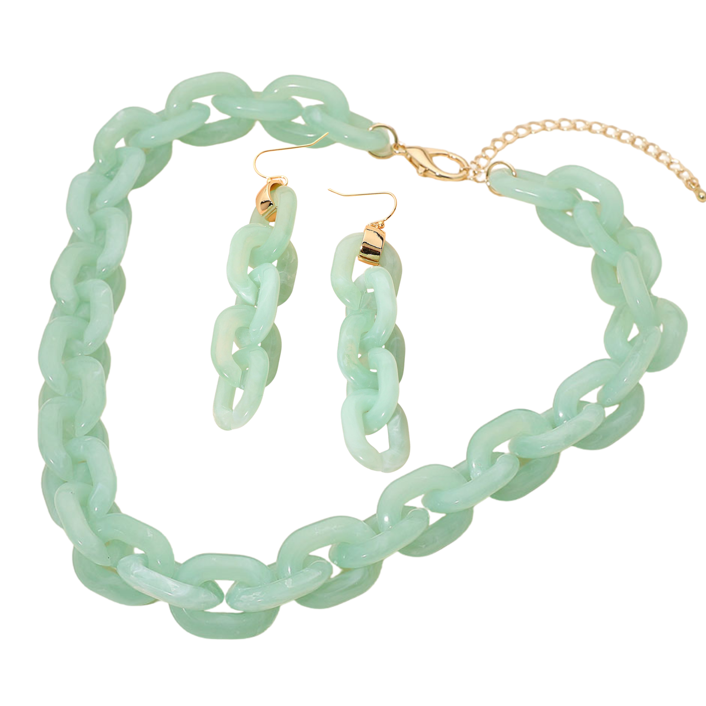 Arden Aqua Chunky Chain Link Necklace & Earrings SET