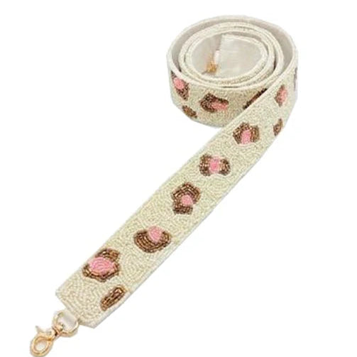 Pink Leopard Beaded Crossbody Bag Strap