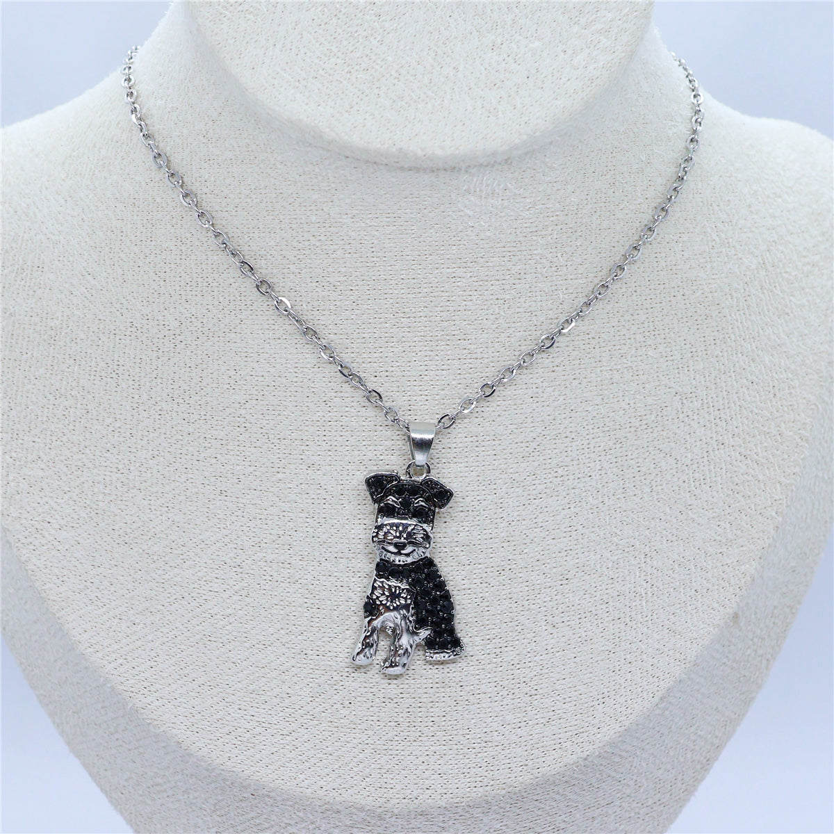 Schnauzer Dog Breed Rhodium Sterling Silver CZ Necklace