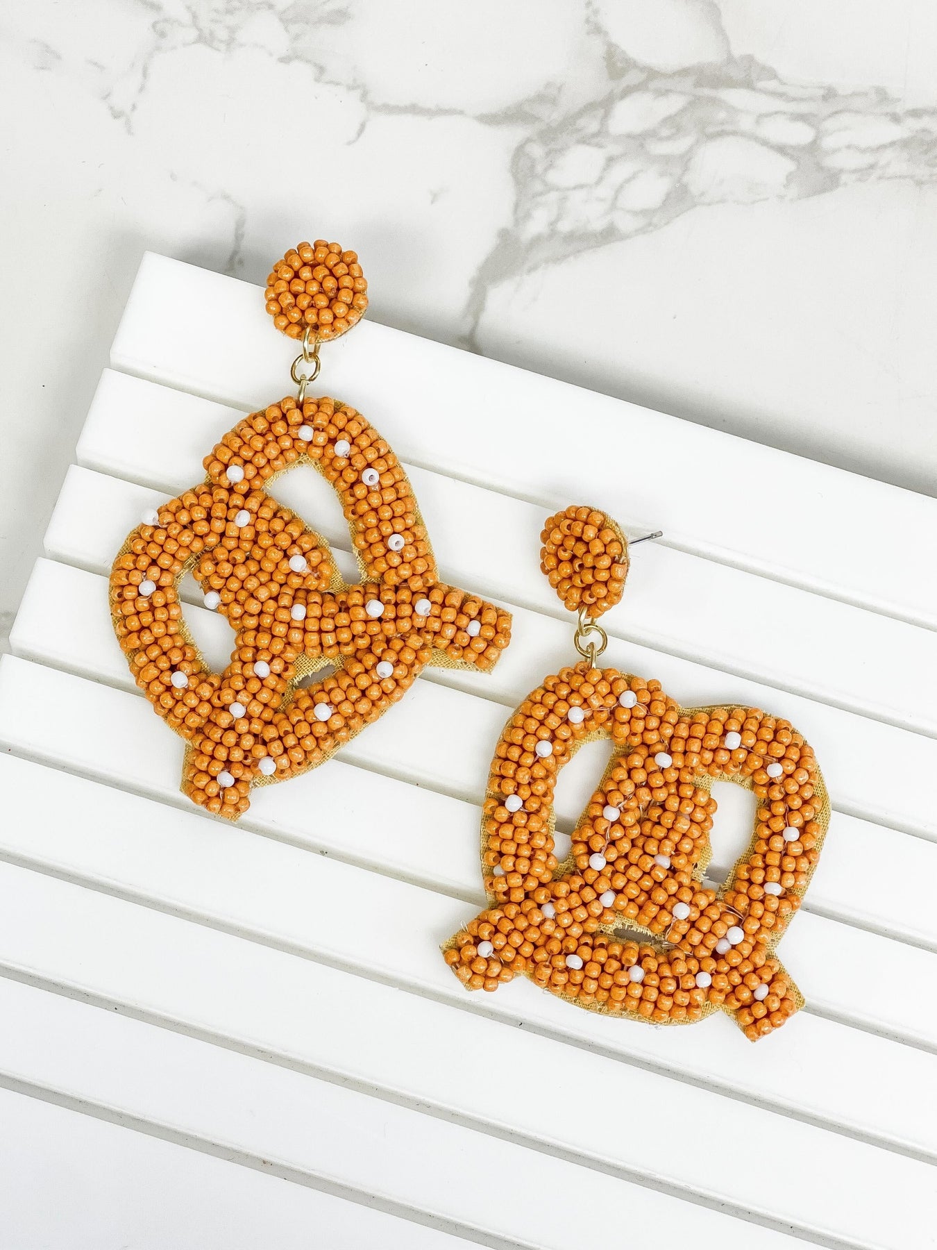 Bavarian Salted Pretzel Seed Beaded Earrings