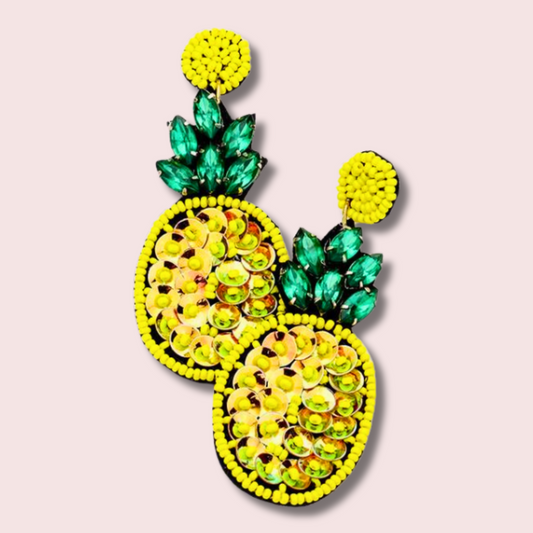 Jeweled Sequin Pineapple Seed Beaded Earrings