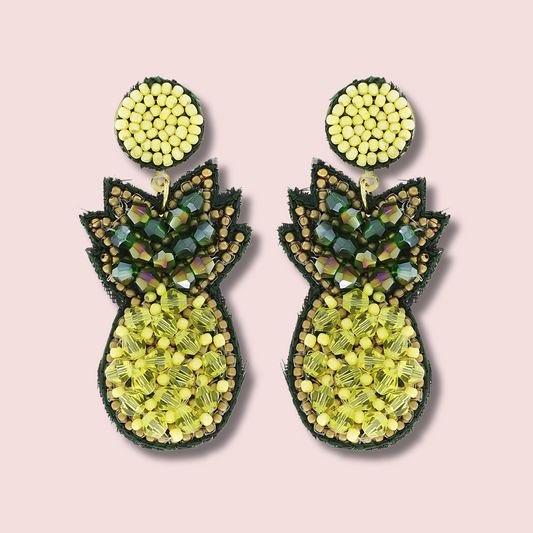 Pineapple Fruit Glass Beaded Tropical Earrings