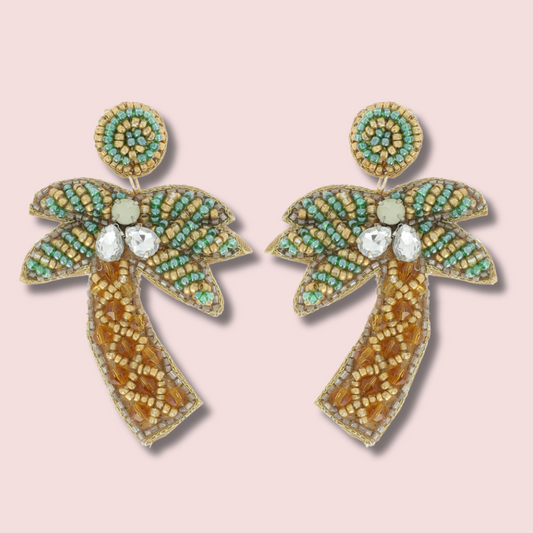 Tropical Palm Tree Seed Beaded Earrings