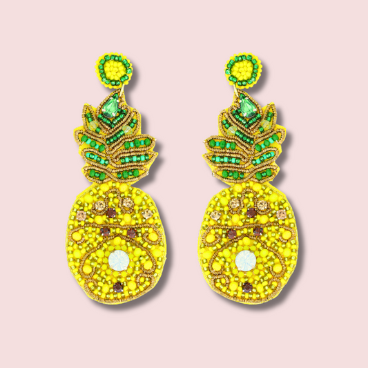 Pineapple Sparkle Seed Beaded Tropical Earrings