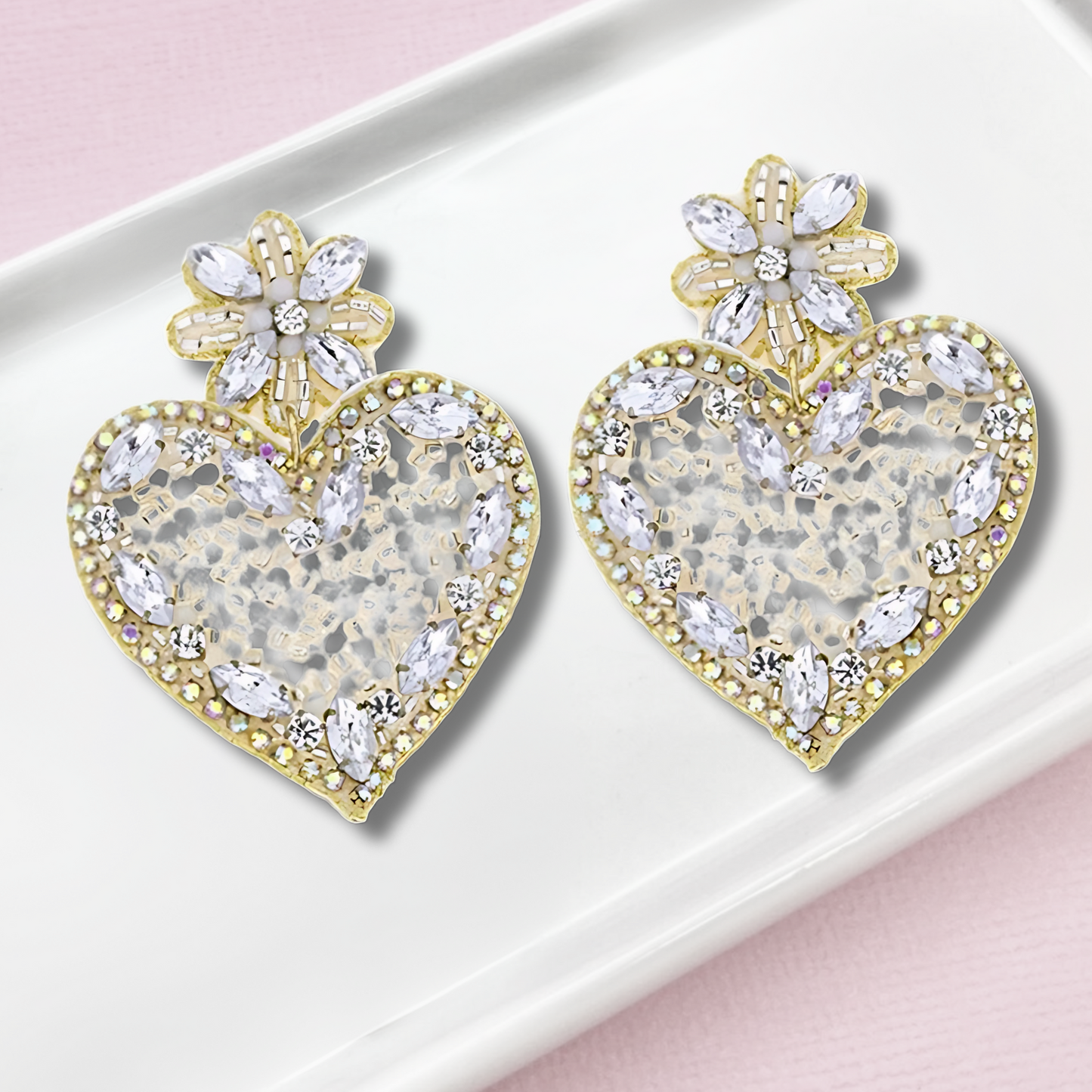 Sparkle Hearts Rhinestone Beaded Drop Earrings
