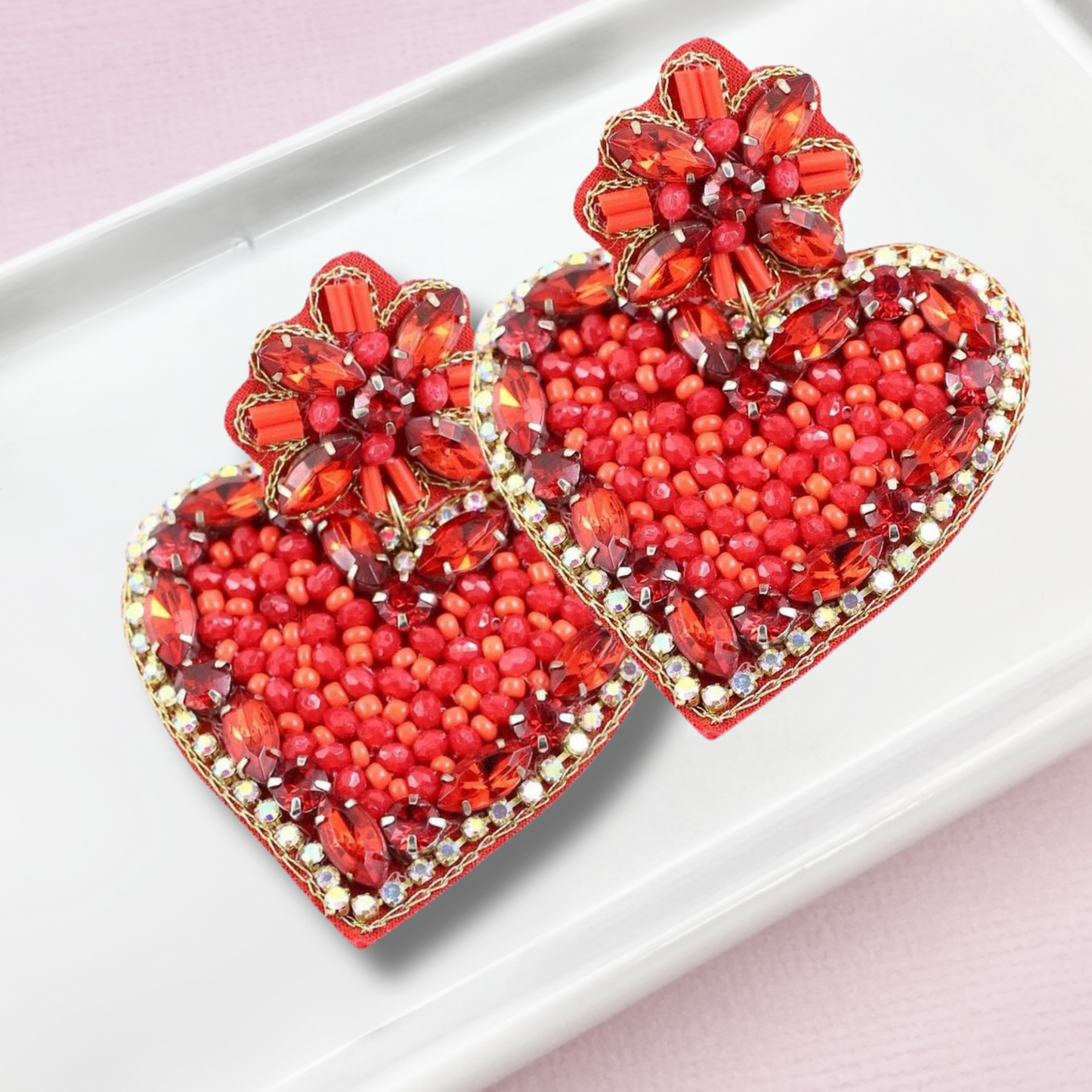 Sparkle Hearts Rhinestone Beaded Drop Earrings