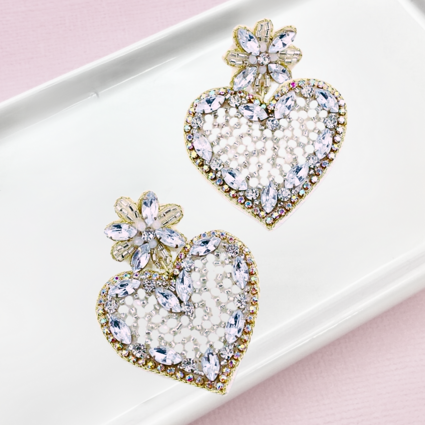 Sparkle Hearts Rhinestone Beaded Drop Earrings