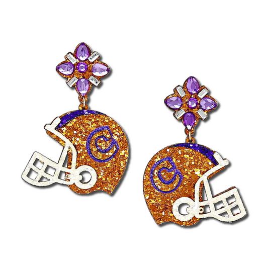 Clemson Tigers Glitter Helmet Football Earrings