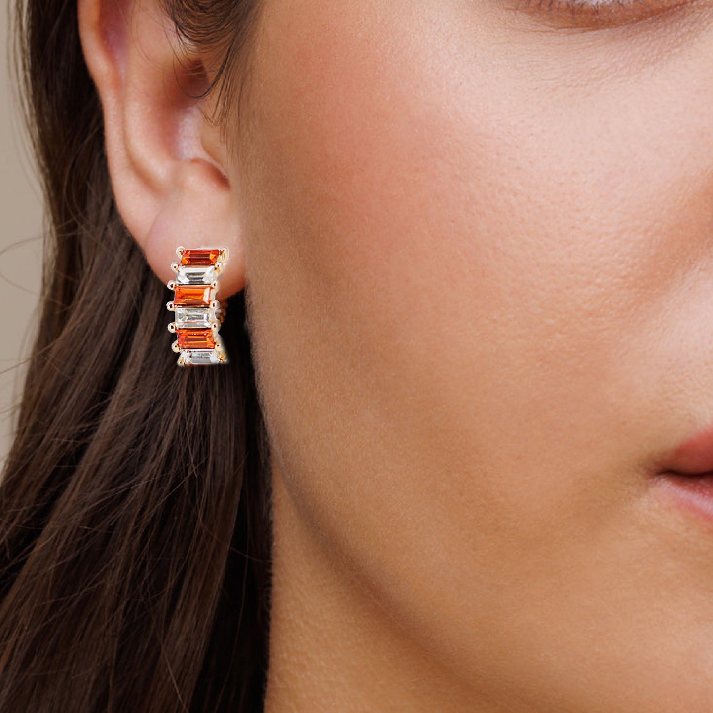 Crystal Baguette Tennessee Vols Orange Huggie Hoop Earrings