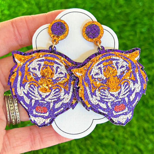 Clemson University Tigers Glitter Football Earrings