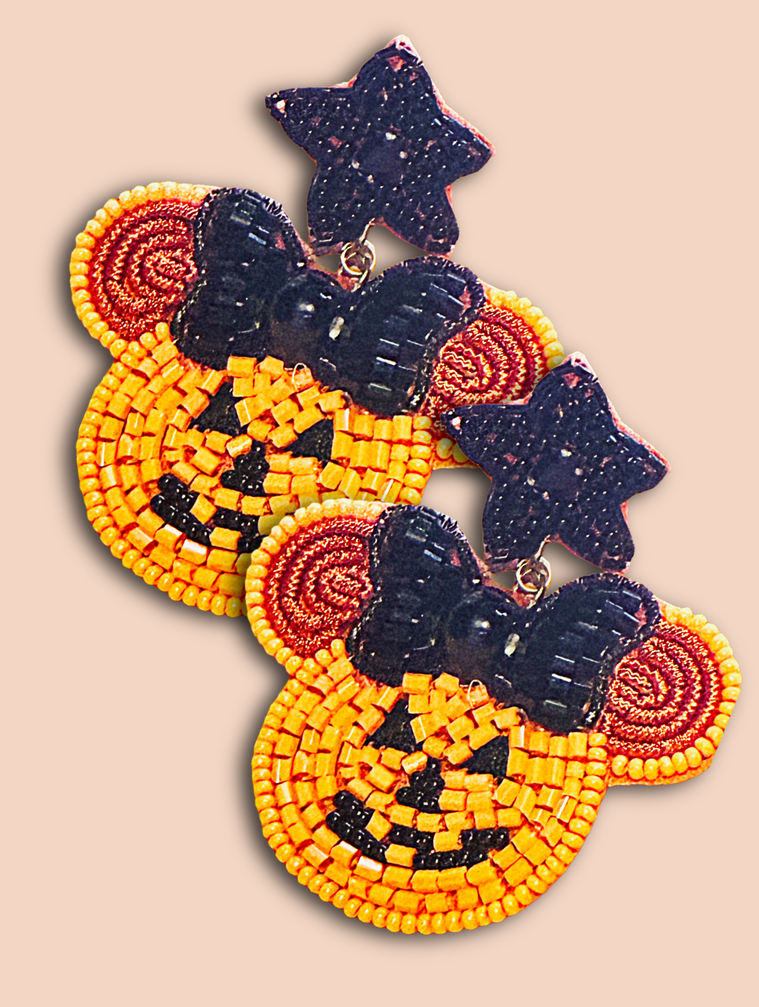 Pendientes de cuentas de gato negro de Halloween con calabaza rosa