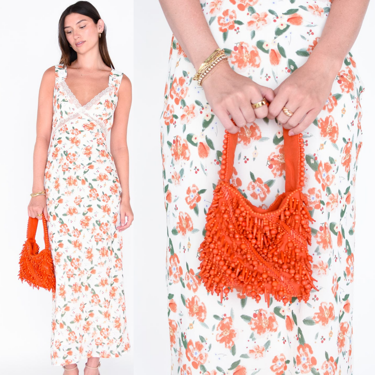 The Averlee Artisan Beaded Mini Bucket Bag in Orange