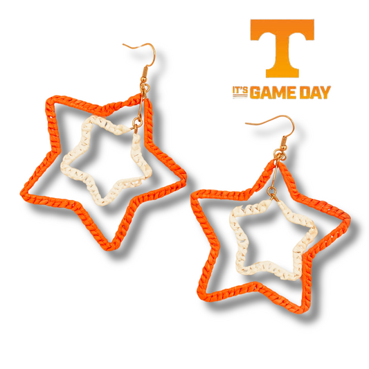 Tennessee Vols College Football Raffia Orange White Star Earrings