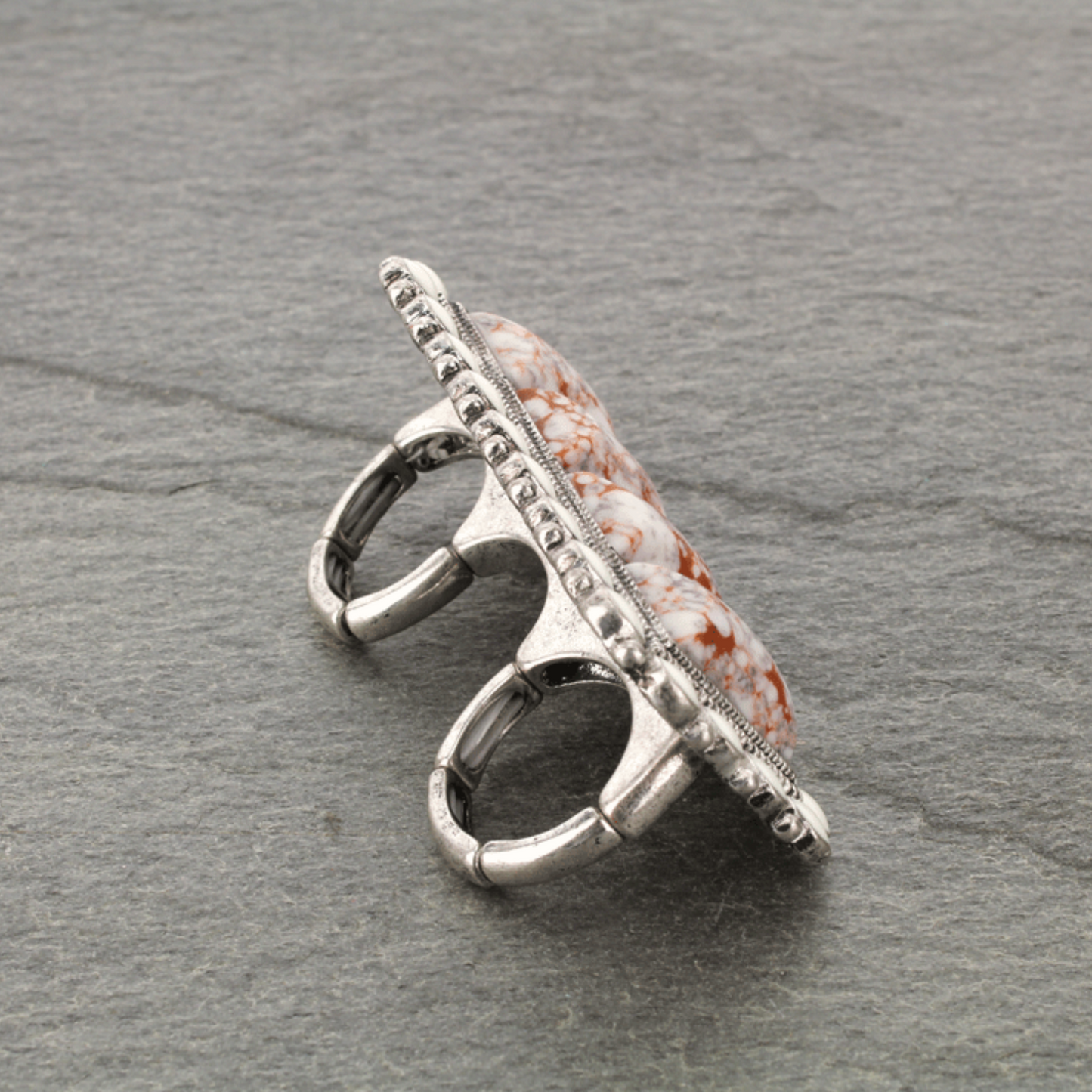 Western Style Natural Stone Double Finger Stretch Ring