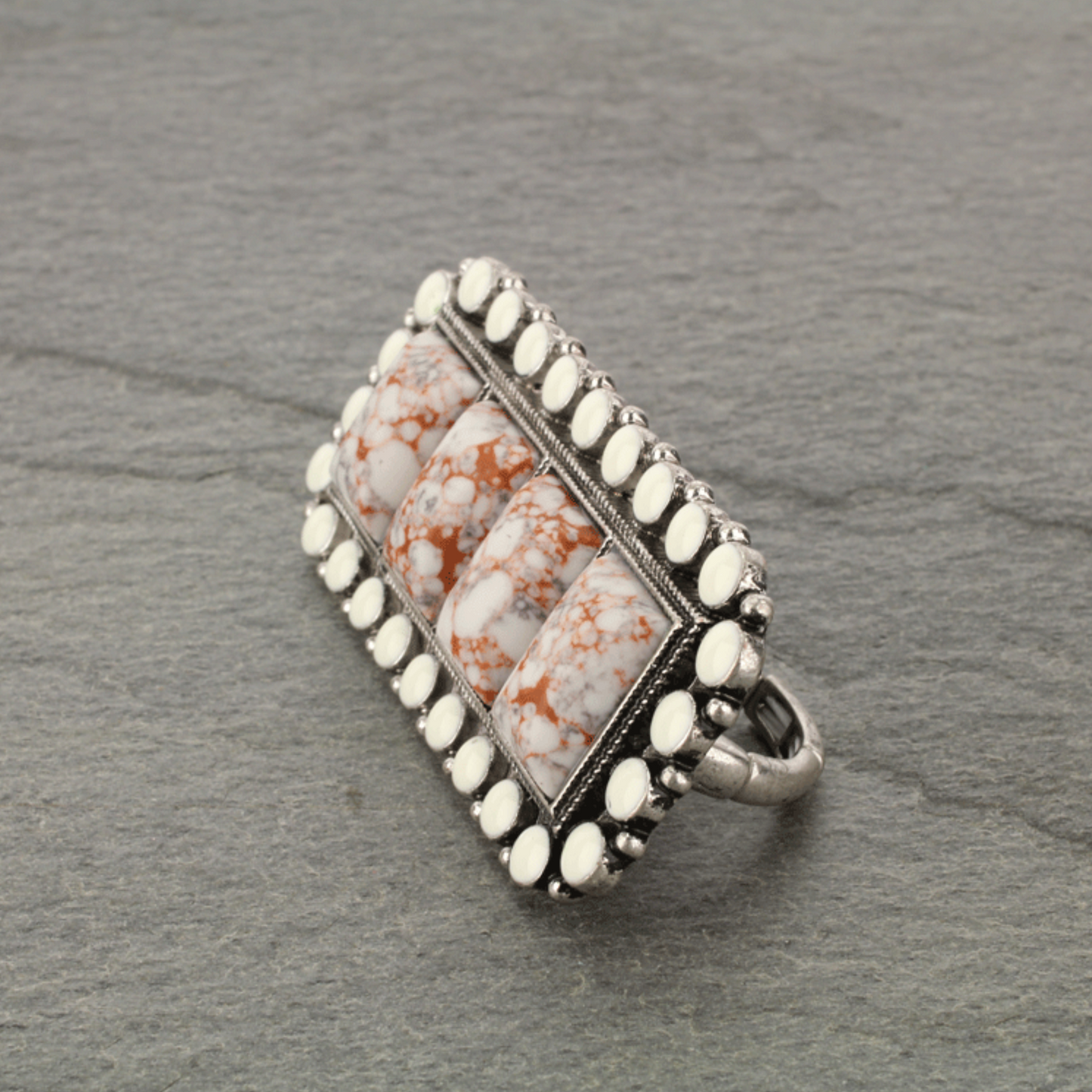 Western Style Natural Stone Double Finger Stretch Ring
