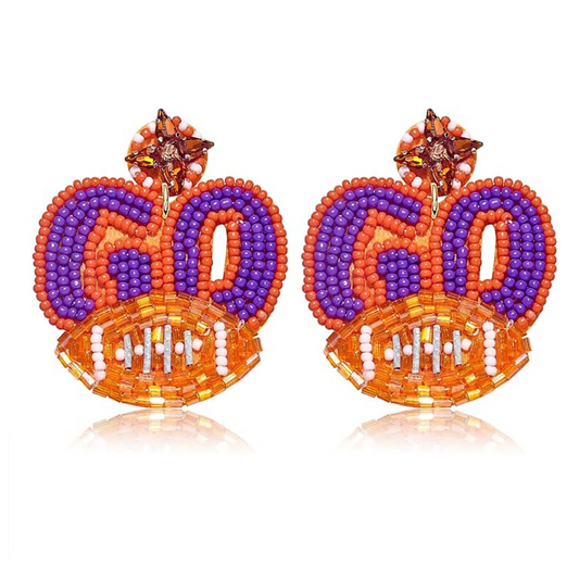 Clemson Tigers Go Team Football Seed Beaded Crystal Earrings