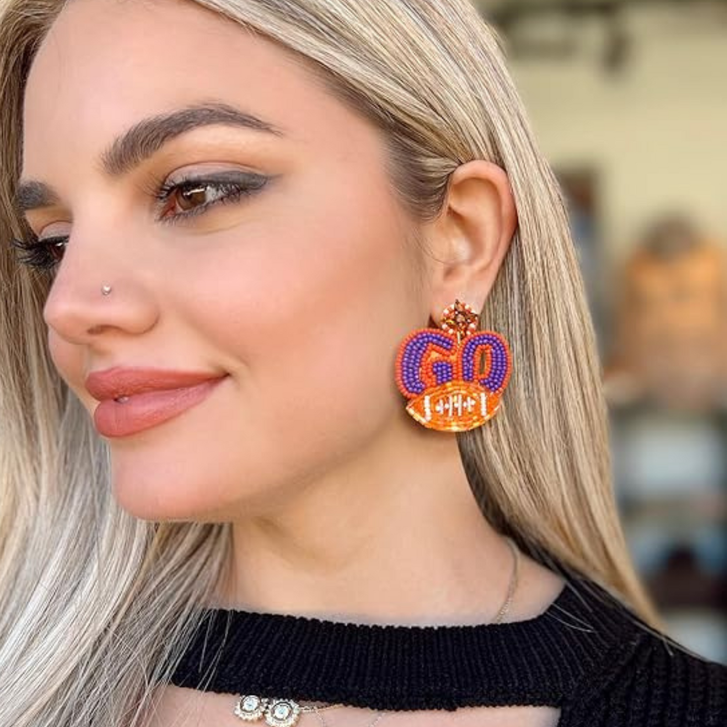 Clemson Tigers Go Team Football Seed Beaded Crystal Earrings